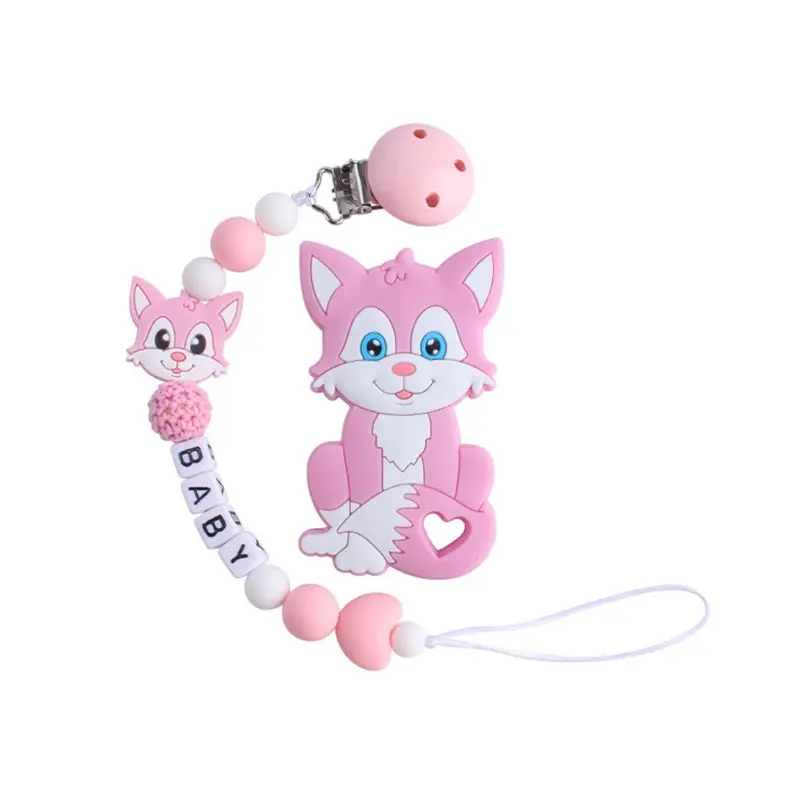 Baby Teether Food Grade Silicone Chews Nurse Gift Toys Cat Teething Necklace Pacifier Clip with Name DIY Custom