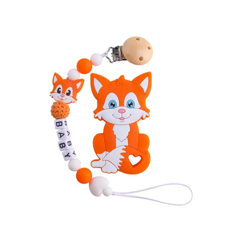 Baby Teether Food Grade Silicone Chews Nurse Gift Toys Cat Teething Necklace Pacifier Clip with Name DIY Custom