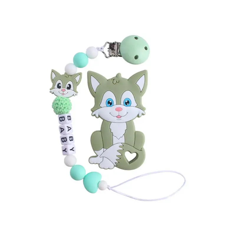 Baby Teether Food Grade Silicone Chews Nurse Gift Toys Cat Teething Necklace Pacifier Clip with Name DIY Custom
