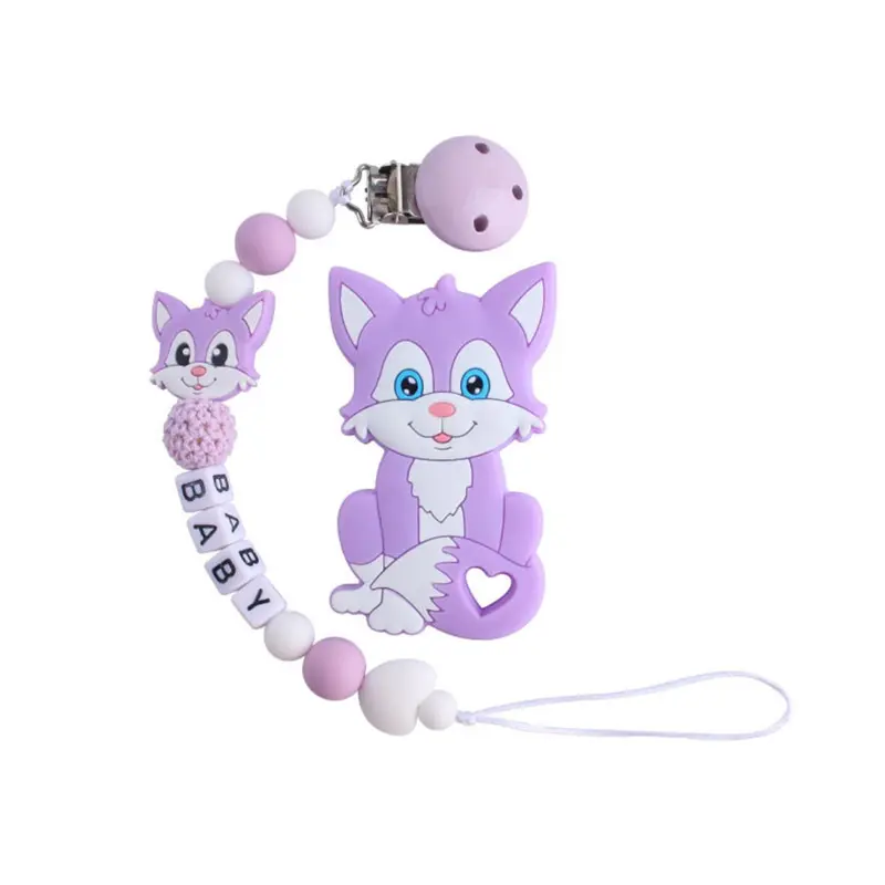 Baby Teether Food Grade Silicone Chews Nurse Gift Toys Cat Teething Necklace Pacifier Clip with Name DIY Custom