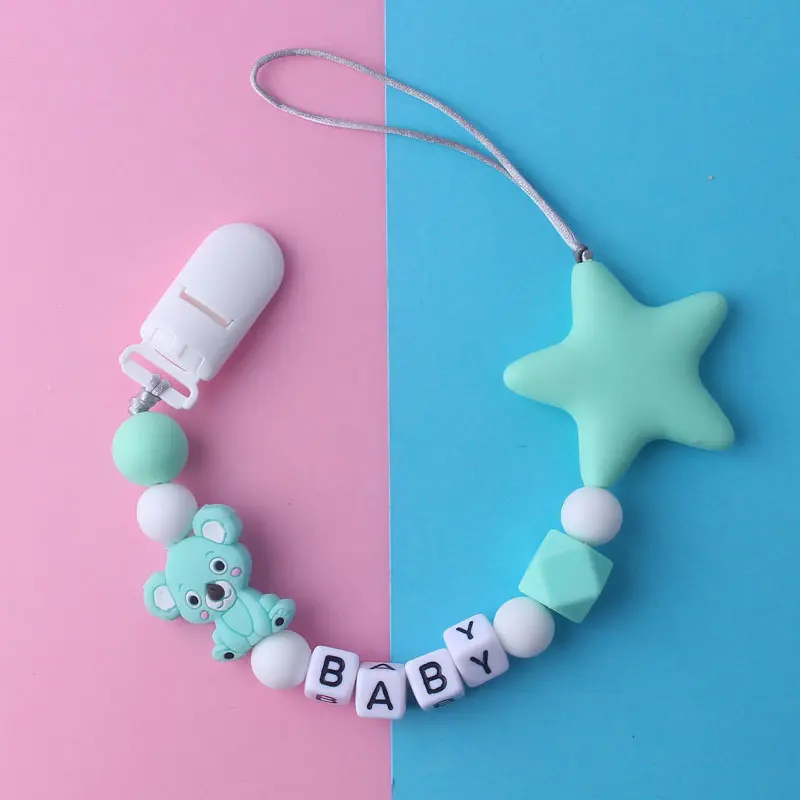 Personalized Name Baby Pacifier Clips Koala Silicone Soother Chain Dummy Holder Bebes Accessories Shower Gift
