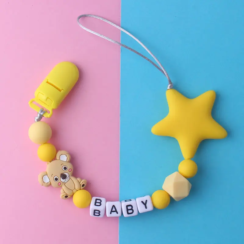 Personalized Name Baby Pacifier Clips Koala Silicone Soother Chain Dummy Holder Bebes Accessories Shower Gift