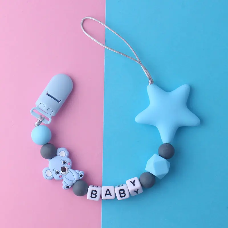 Personalized Name Baby Pacifier Clips Koala Silicone Soother Chain Dummy Holder Bebes Accessories Shower Gift