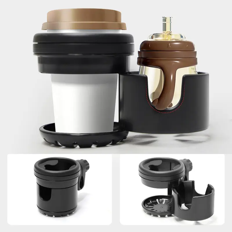 Adjustable Black BabyStroller Cup Holder 2-in-1 Twin Bottle Holder Multiple Styles Universal Tricycle Pram Phone Cup Holder