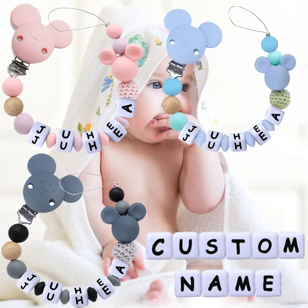 Personalized Adorable Pink Mouse Inspired Custom Name Pacifier Clip - Unique & Charming for Babies
