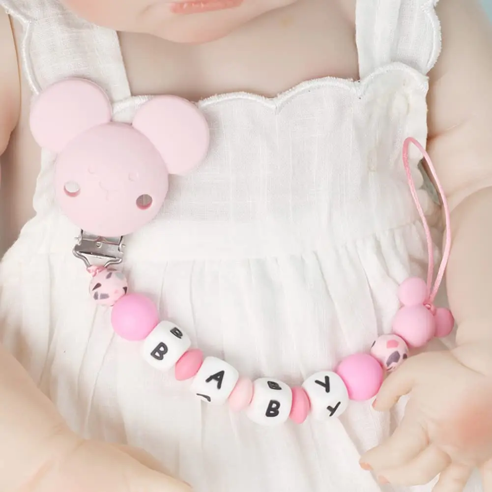 Personalized Adorable Pink Mouse Inspired Custom Name Pacifier Clip - Unique & Charming for Babies
