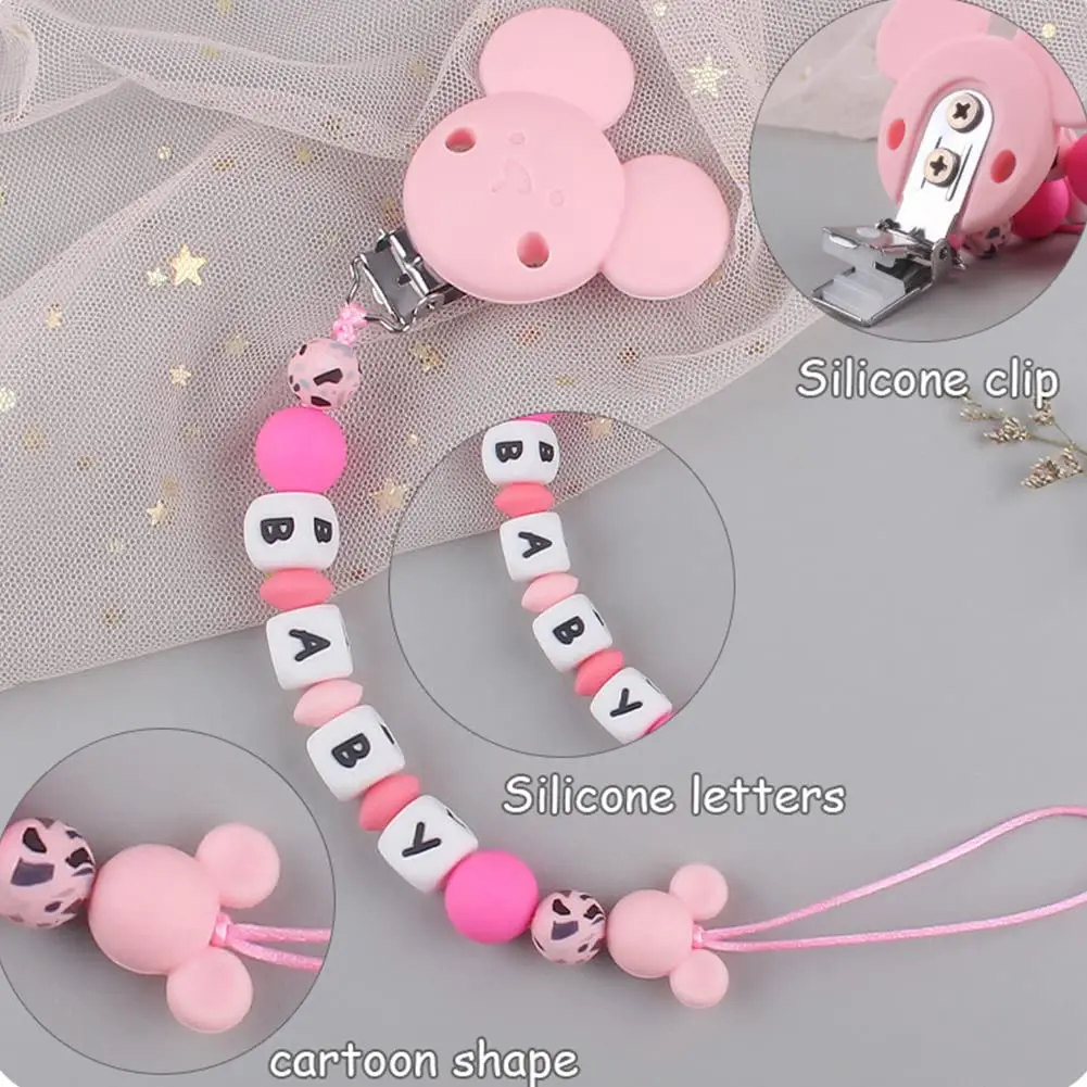 Personalized Adorable Pink Mouse Inspired Custom Name Pacifier Clip - Unique & Charming for Babies