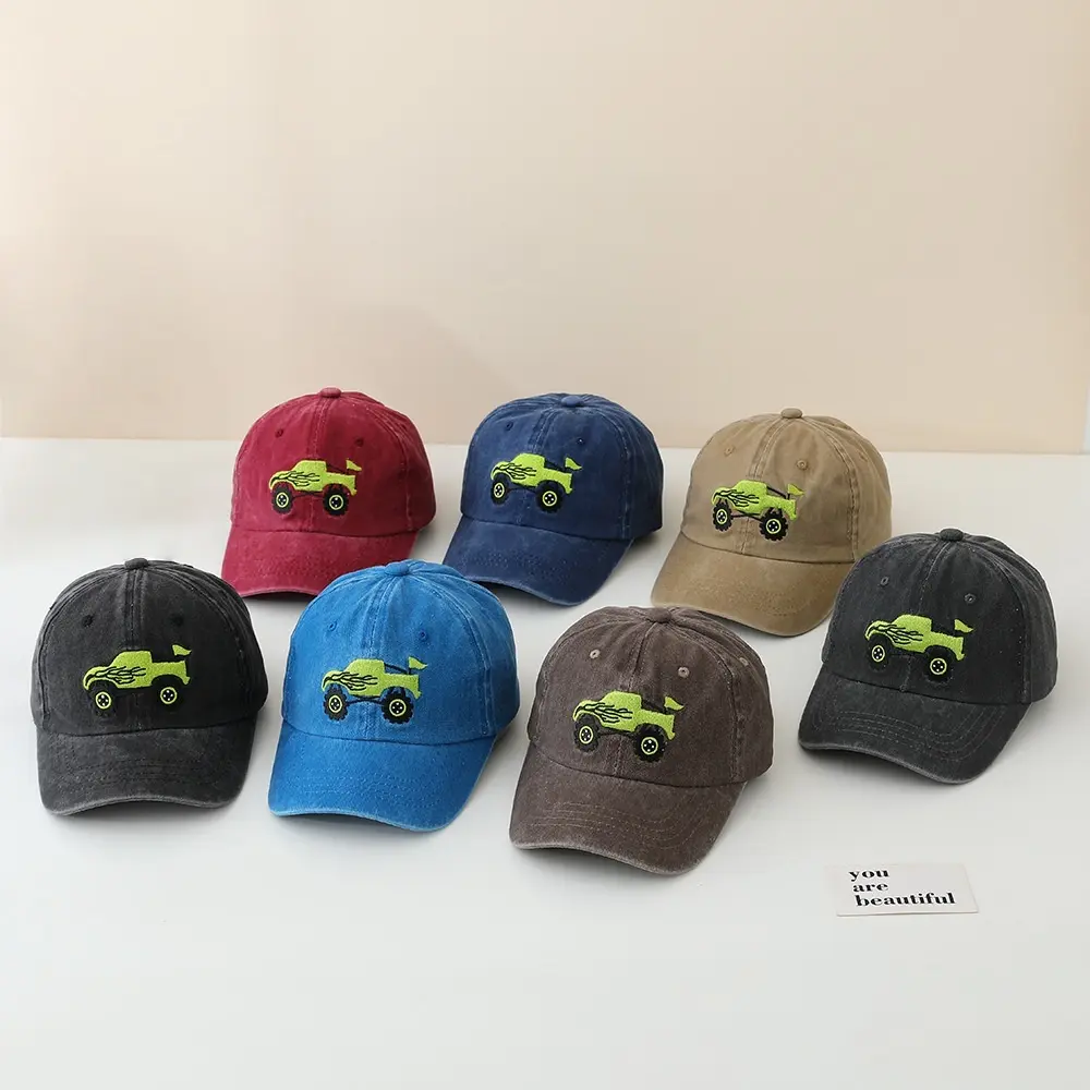 Kids Hat Fun Monster Truck - Embroidered Baseball Caps for Boys Girls 2-8Y Adjustable