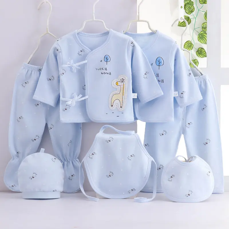 7Piece Spring Newborn Baby Stuff Toddler Clothes Cartoon Cute Cotton T-shirt+Pants+Hats Infant Boys Girls Clothing Set