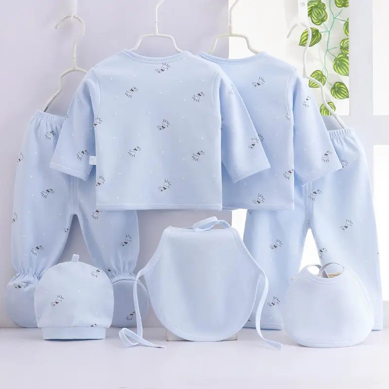 7Piece Spring Newborn Baby Stuff Toddler Clothes Cartoon Cute Cotton T-shirt+Pants+Hats Infant Boys Girls Clothing Set