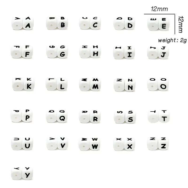 10pcs Silicone 12mm Letter Beads English Alphabe Beads Food Grade Silicone Chewing Beads DIY Baby Teething Toys Pendant