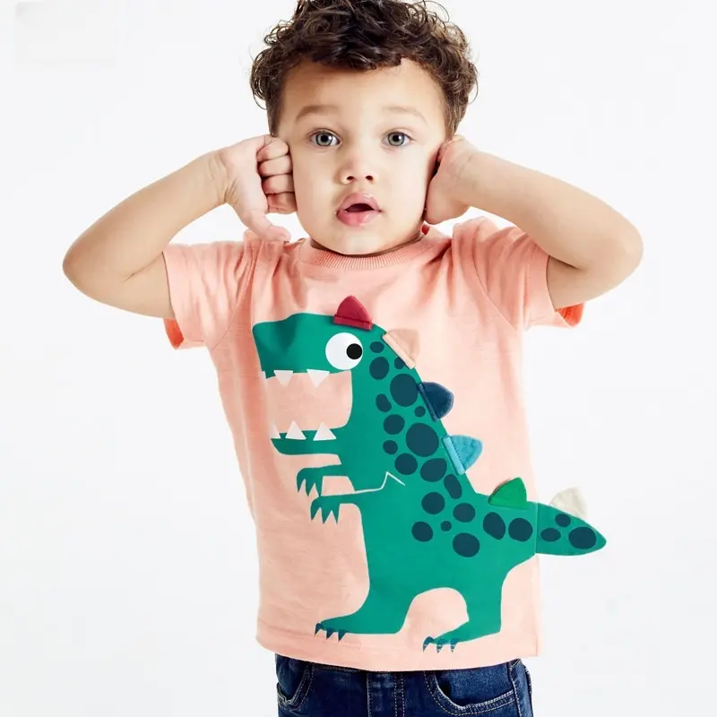 Boys' Pink Short - Sleeve T - shirt - with 3D Green Dinosaur Print - Suitable for Ages 2-7t