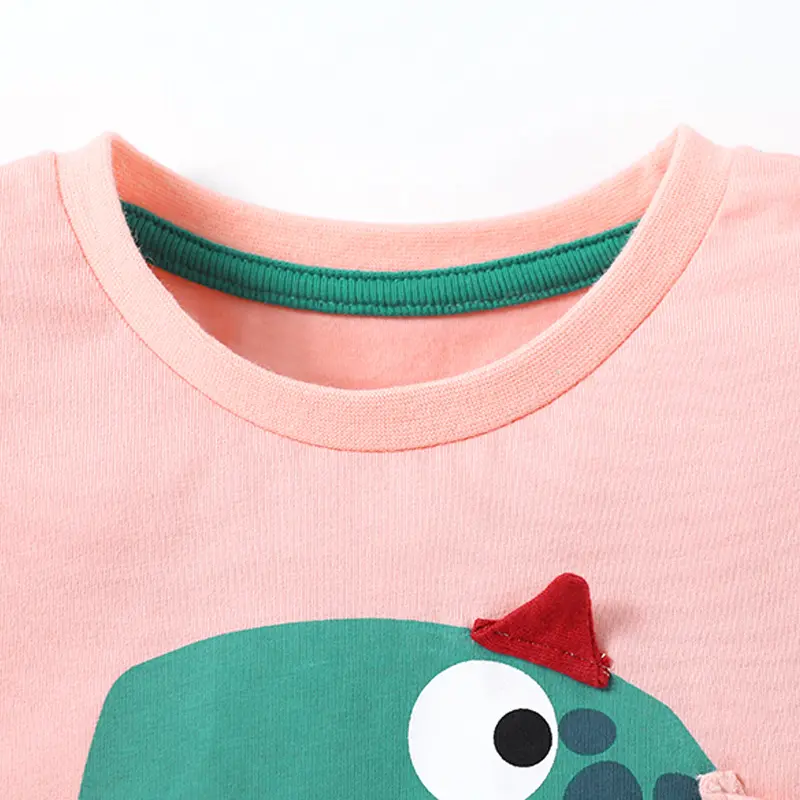 Boys' Pink Short - Sleeve T - shirt - with 3D Green Dinosaur Print - Suitable for Ages 2-7t