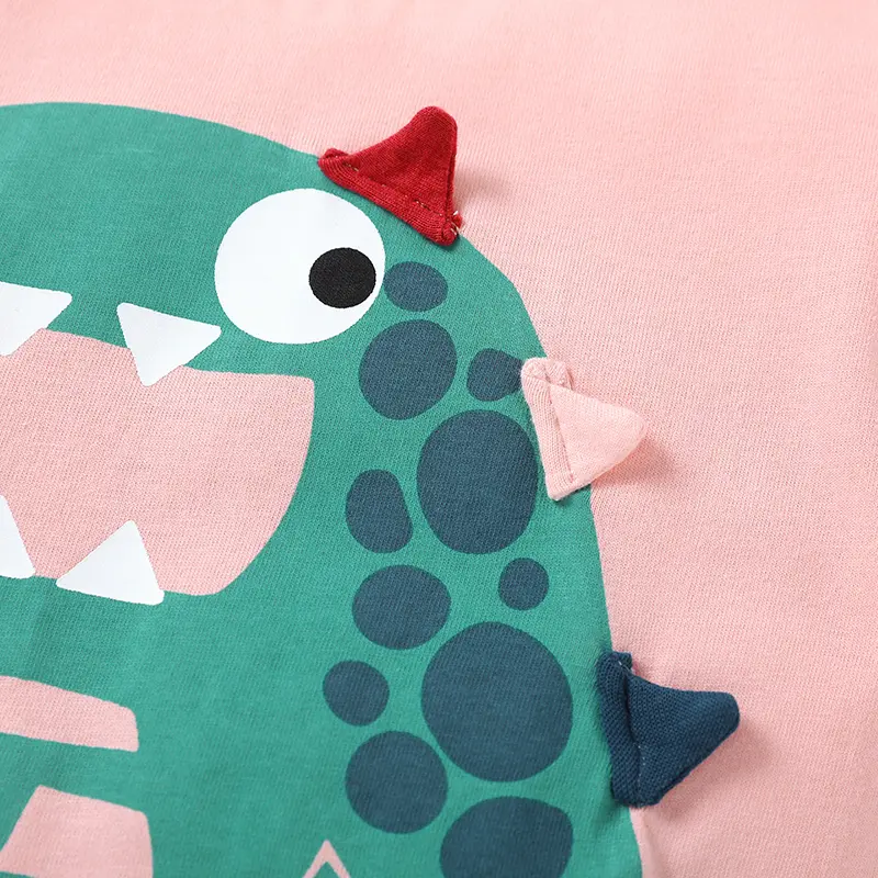 Boys' Pink Short - Sleeve T - shirt - with 3D Green Dinosaur Print - Suitable for Ages 2-7t