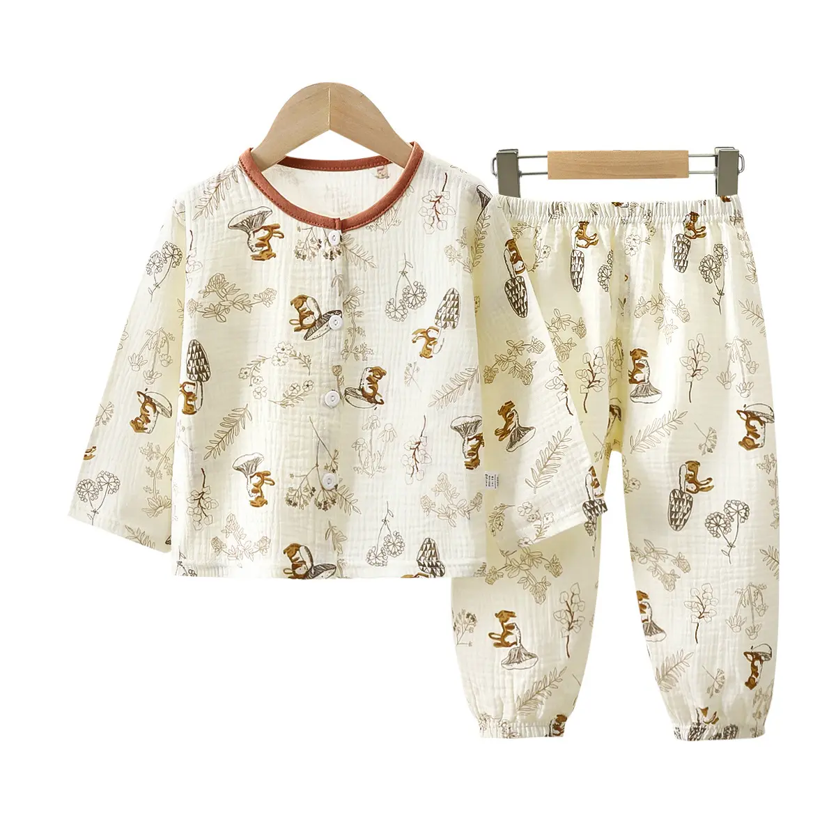2Pcs Kids Floral Print Pajama Set Adorable Cat Motifs, Lace Trimmed Collar, Soft & Breathable Adorable Toddler Girl Sleepwear