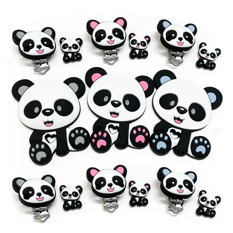 1/3/10pcs Silicone Panda Beads and Teether Baby Animal Dummy Cartoon Pacifier Toy Accessories