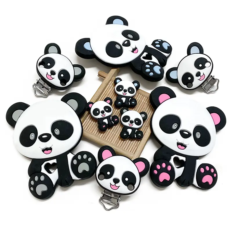 1/3/10pcs Silicone Panda Beads and Teether Baby Animal Dummy Cartoon Pacifier Toy Accessories