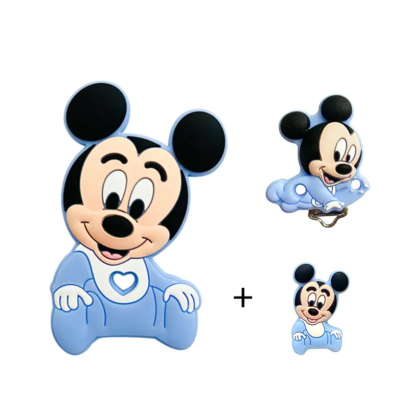 3pcs/set Disney Silicone Cartoon Figure Teether Beads and Clips Baby Teether Pacifier Chain Accessories Teething Jewelry Toys