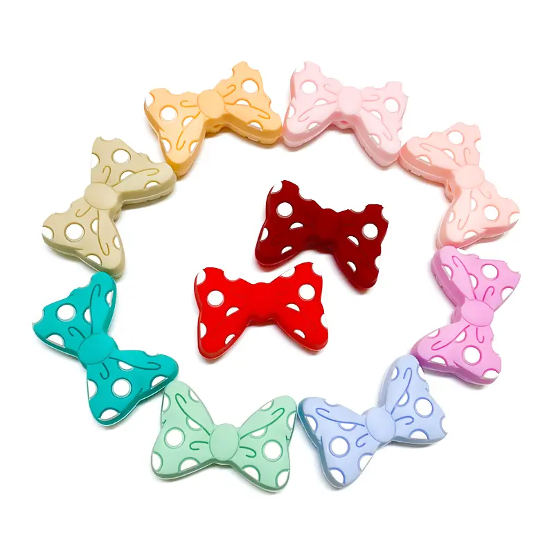10pcs Baby Silicone Beads New Bow Tie Beads BowKnot Beads Teether Baby Toy DIY Pacifier Chain Necklace Accessories