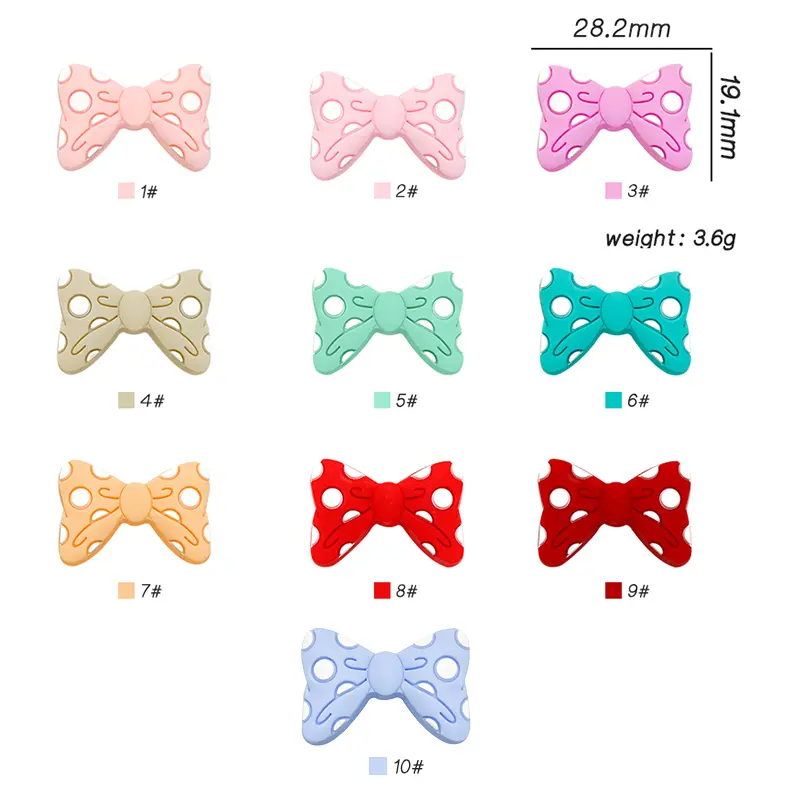 10pcs Baby Silicone Beads New Bow Tie Beads BowKnot Beads Teether Baby Toy DIY Pacifier Chain Necklace Accessories