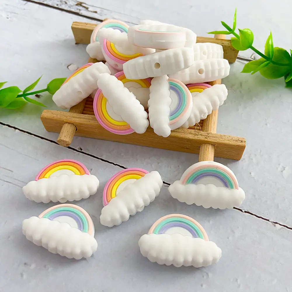 1/3/10pcs new rainbow silicone baby teether tooth care pendant DIY pacifier chain accessories baby toys