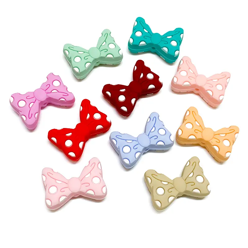 10pcs Baby Silicone Beads New Bow Tie Beads BowKnot Beads Teether Baby Toy DIY Pacifier Chain Necklace Accessories