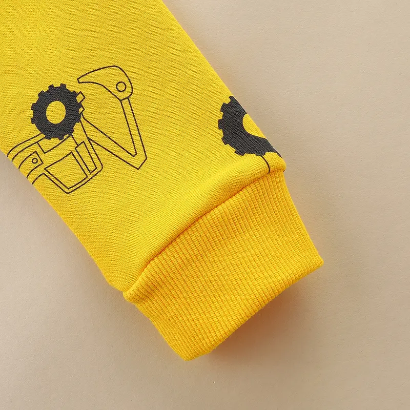 Boys' Yellow Construction Vehicle Themed Jacket Hoodie Zippered Design, Soft Fabric Ideal for Outdoor