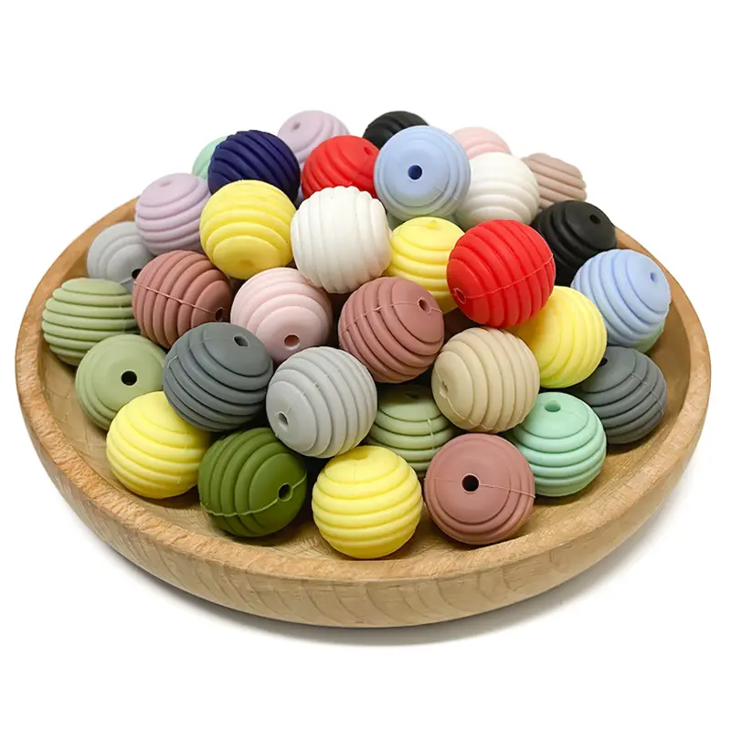 30pcs 15mm Silicone Beads Teethers DIY Threaded Silica Beads BPA Free Spiral Food Grade Silicone Teething