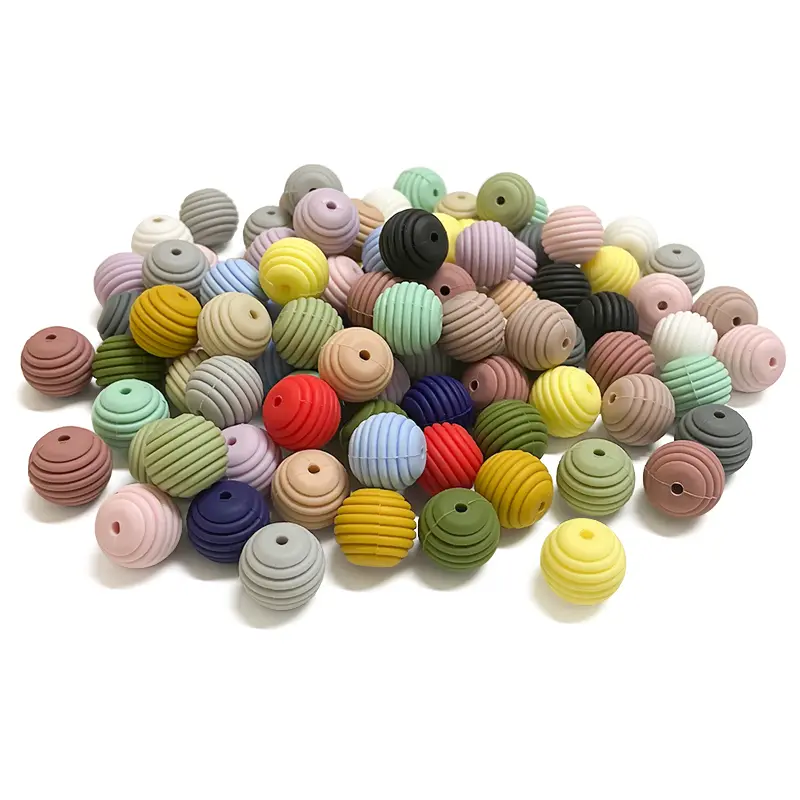 30pcs 15mm Silicone Beads Teethers DIY Threaded Silica Beads BPA Free Spiral Food Grade Silicone Teething