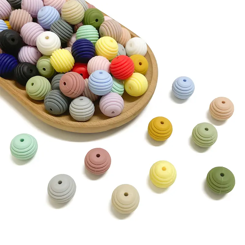 30pcs 15mm Silicone Beads Teethers DIY Threaded Silica Beads BPA Free Spiral Food Grade Silicone Teething