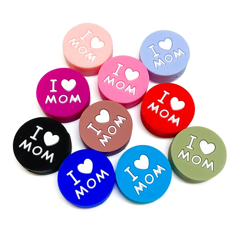 10pcs Love MOM Silicone Beads Kids Teething Toddler Toys Food Grade Silicone Teethers DIY Pacifier Toy Accessories
