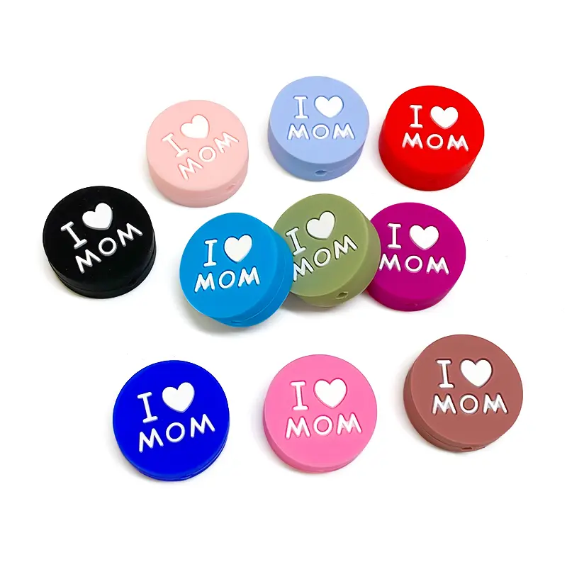 10pcs Love MOM Silicone Beads Kids Teething Toddler Toys Food Grade Silicone Teethers DIY Pacifier Toy Accessories