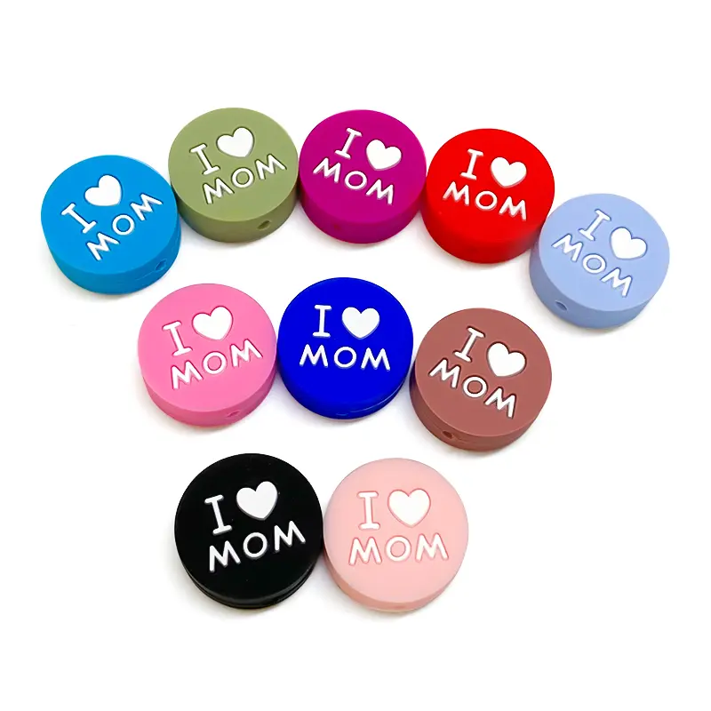 10pcs Love MOM Silicone Beads Kids Teething Toddler Toys Food Grade Silicone Teethers DIY Pacifier Toy Accessories
