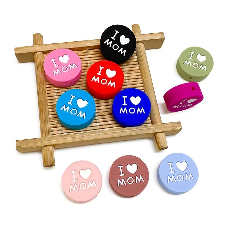 10pcs Love MOM Silicone Beads Kids Teething Toddler Toys Food Grade Silicone Teethers DIY Pacifier Toy Accessories