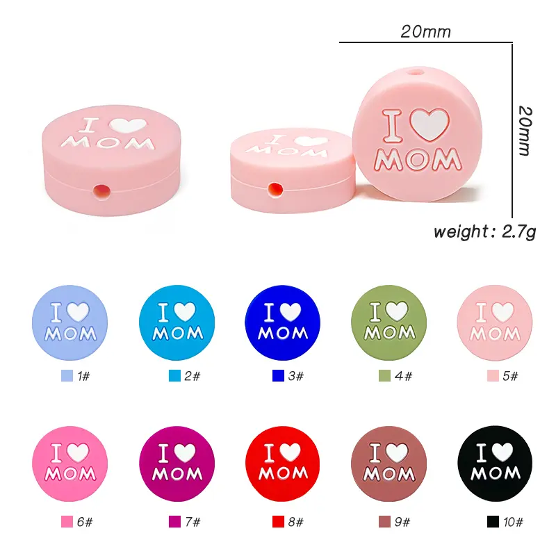 10pcs Love MOM Silicone Beads Kids Teething Toddler Toys Food Grade Silicone Teethers DIY Pacifier Toy Accessories