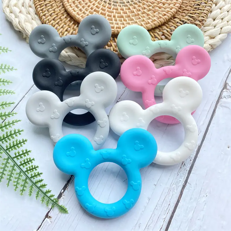 1pcs Mickey silicone Teether Food Grade Cartoon Teether Nursing Gift  DIY Baby Teething Teether Toy Accessories Ring