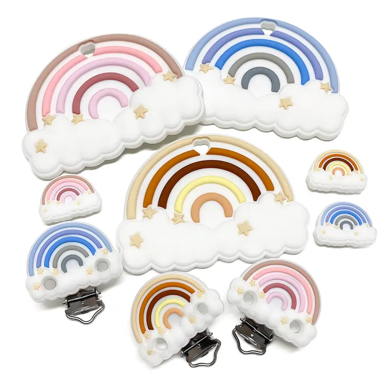 1/3/10pcs silicone rainbow teether beads pacifier clip food grade silicone baby safe toys for baby DIY pacifier chain