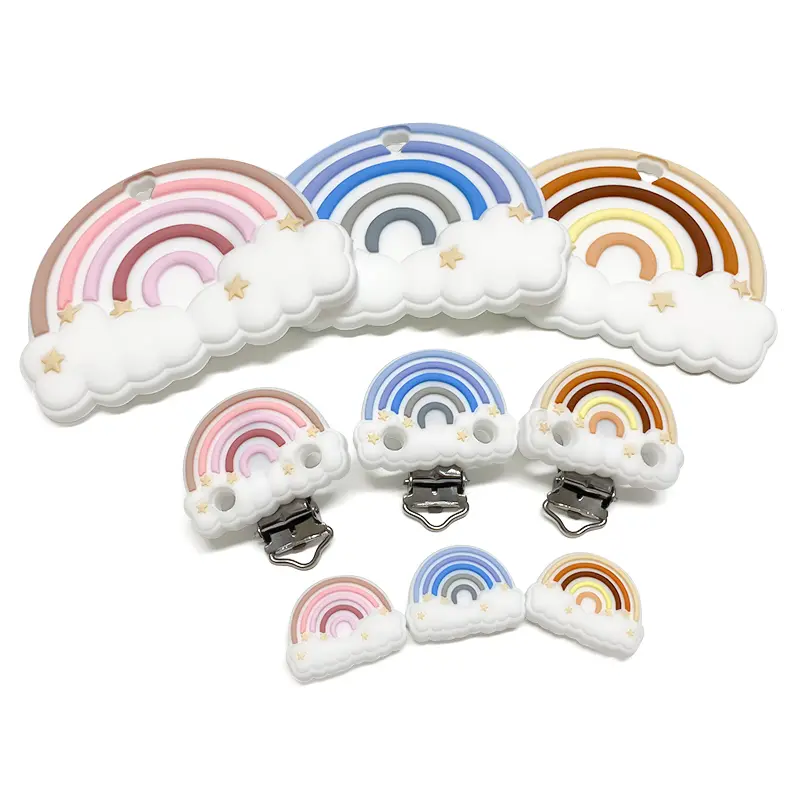 1/3/10pcs silicone rainbow teether beads pacifier clip food grade silicone baby safe toys for baby DIY pacifier chain