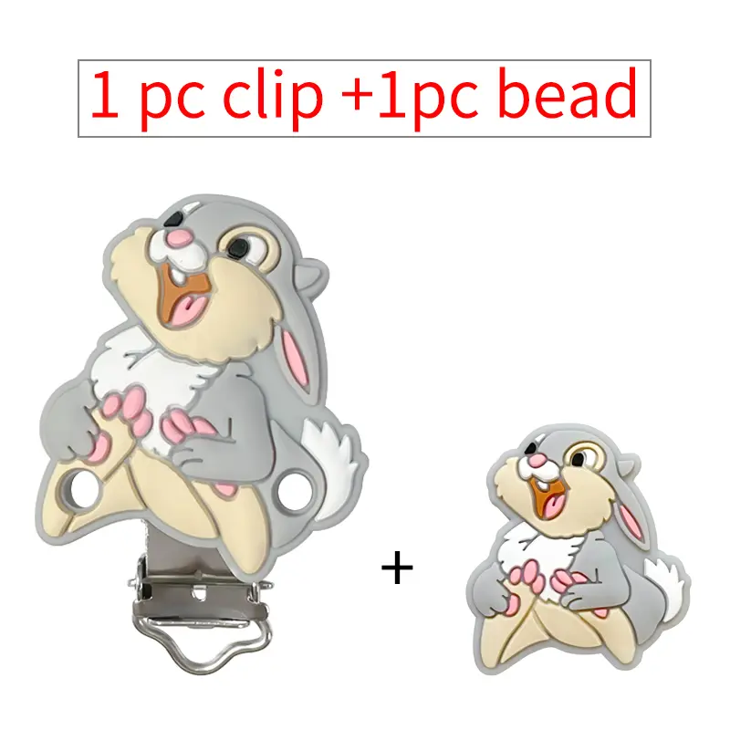 2pcs/set Silicone Miss Bunny Minnie mouse bambi marie cat Pacifier clip Molar Bead DIY Pacifier Chain Jewelry Accessories