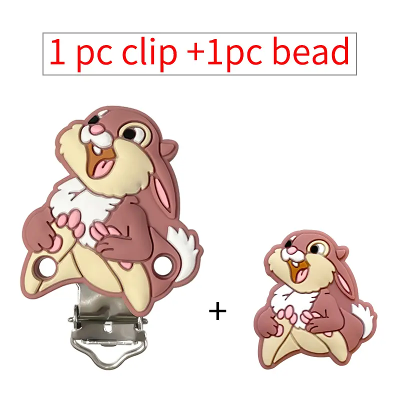 2pcs/set Silicone Miss Bunny Minnie mouse bambi marie cat Pacifier clip Molar Bead DIY Pacifier Chain Jewelry Accessories
