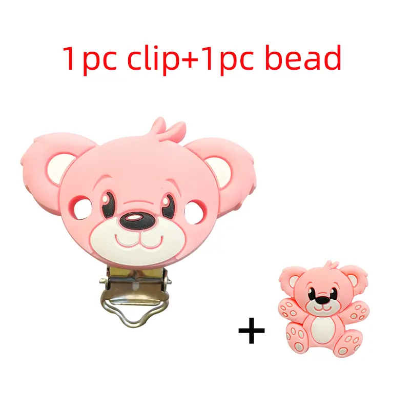 2pcs Silicone Cartoon Animal Teething Toy Fox Panda Elephant Food-Grade Silicone Nipple Necklace Clip Baby Toy Gift