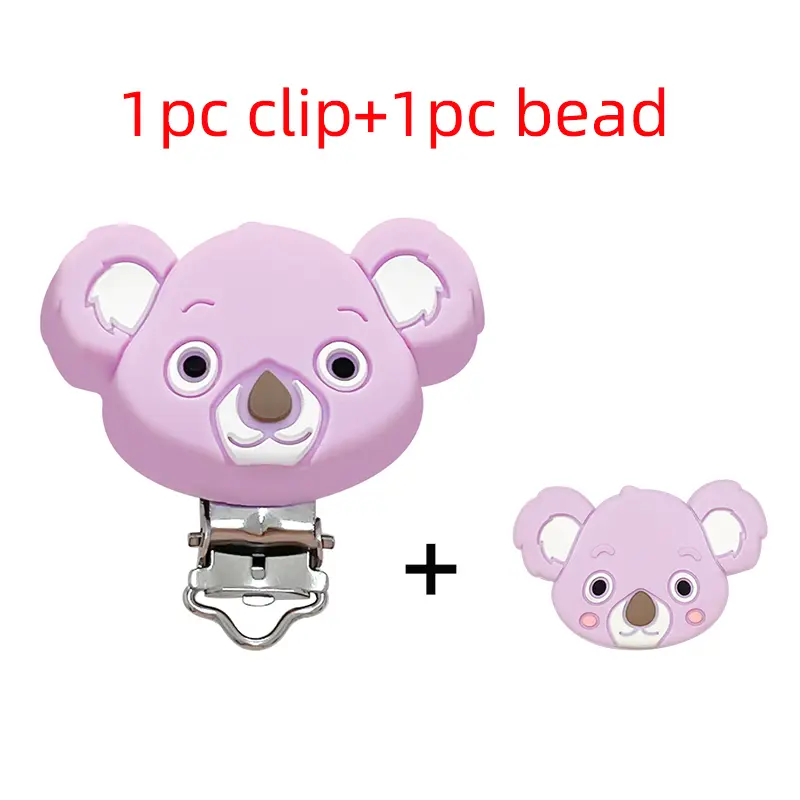 2pcs Silicone Cartoon Animal Teething Toy Fox Panda Elephant Food-Grade Silicone Nipple Necklace Clip Baby Toy Gift