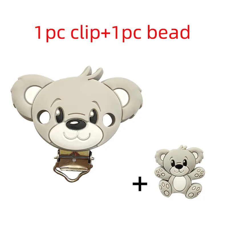 2pcs Silicone Cartoon Animal Teething Toy Fox Panda Elephant Food-Grade Silicone Nipple Necklace Clip Baby Toy Gift