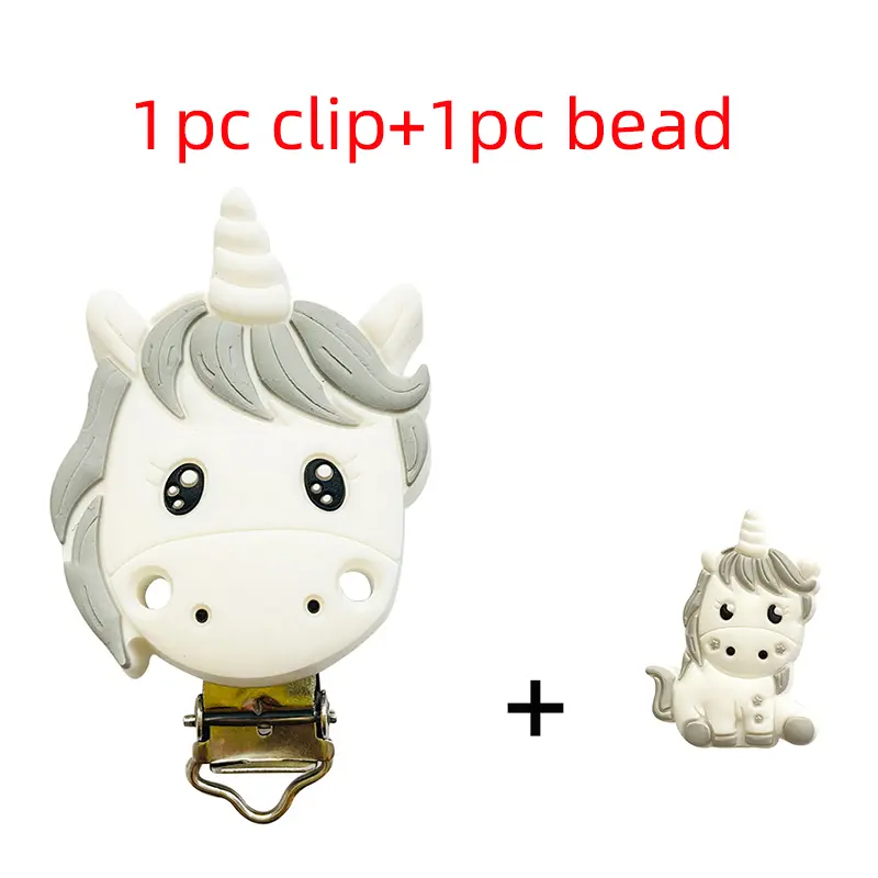 2pcs Silicone Cartoon Animal Teething Toy Fox Panda Elephant Food-Grade Silicone Nipple Necklace Clip Baby Toy Gift