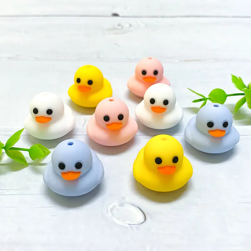 10pcs 3D Silicone Duck Bead BPA FreeTeething Infant Chewable Dummy Necklace Pacifier Toy Accessories