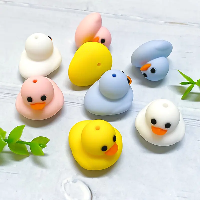 10pcs 3D Silicone Duck Bead BPA FreeTeething Infant Chewable Dummy Necklace Pacifier Toy Accessories