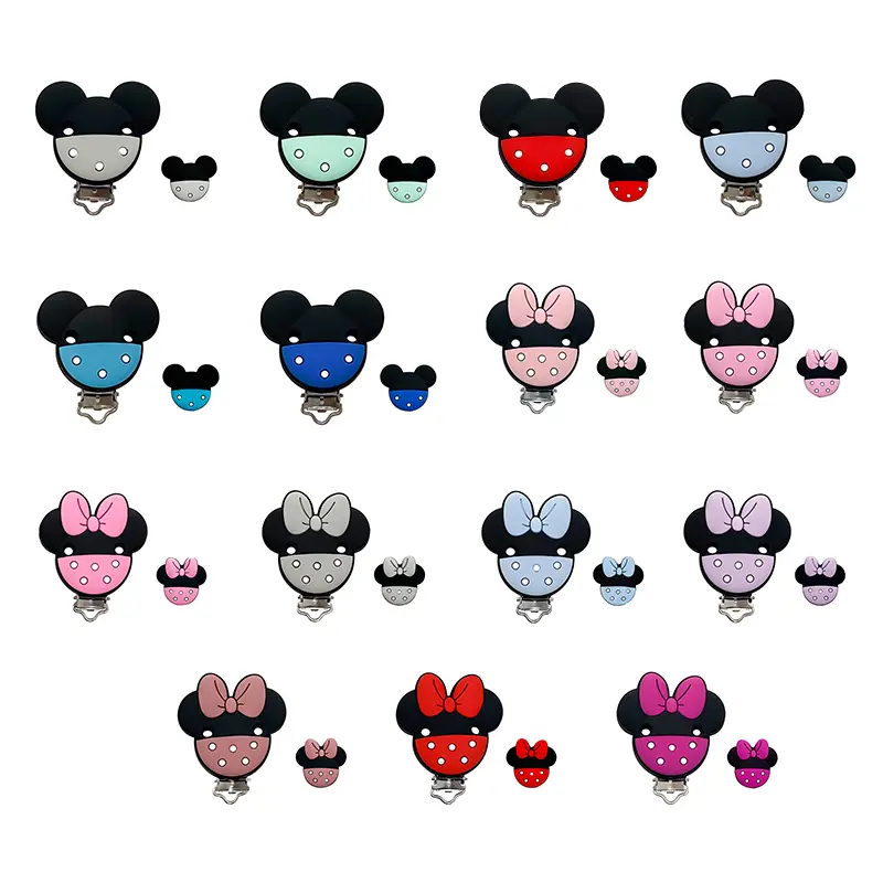 1set Silicone Mouse Shape Clamps Clips DIY Pacifier Chain Nipple Holder Clamps Handmade Jewelry Accessories