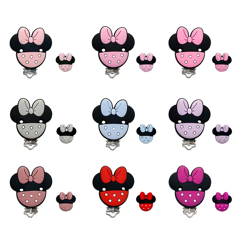 1set Silicone Mouse Shape Clamps Clips DIY Pacifier Chain Nipple Holder Clamps Handmade Jewelry Accessories