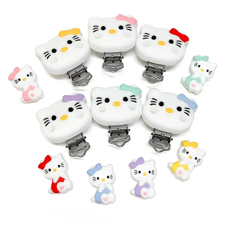 1/3/10pcs Cartoon Silicone Hello Kitty Beads Baby Silicone DIY Nursing Necklace Pacifier Clips Jewelry Accessories