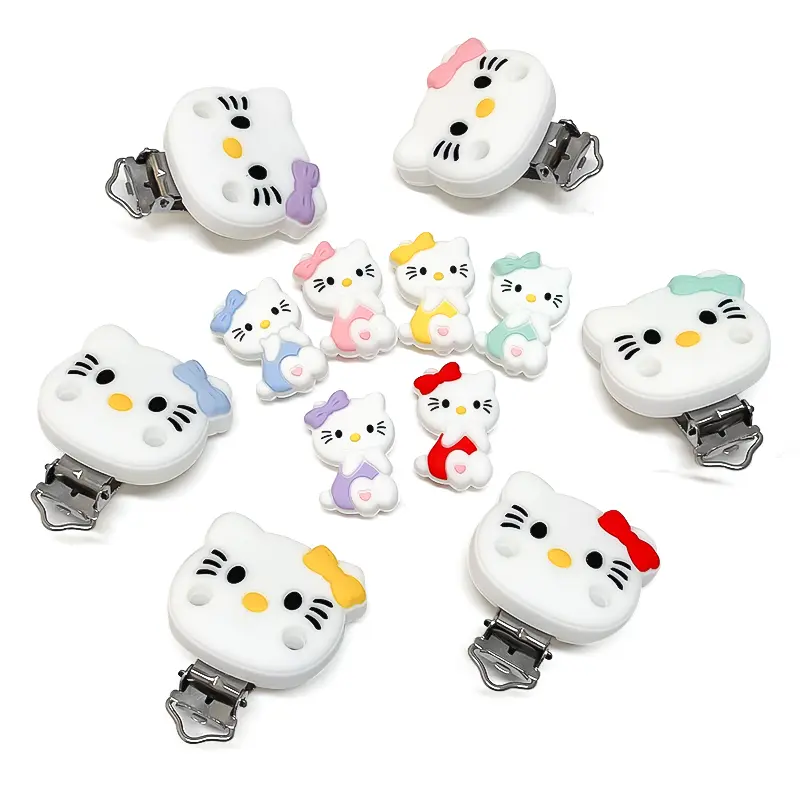 1/3/10pcs Cartoon Silicone Hello Kitty Beads Baby Silicone DIY Nursing Necklace Pacifier Clips Jewelry Accessories